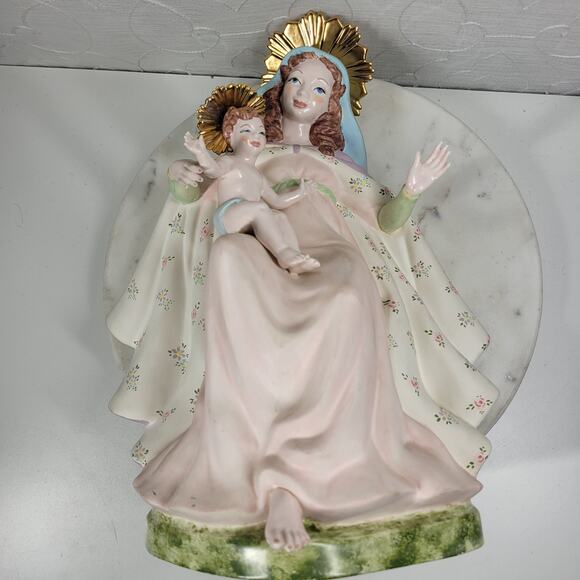 Vintage Crowned Holy Mary Baby Jesus Statue 12" Pink Ceramic‎ Madonna Bea Cox - Picture 5 of 16
